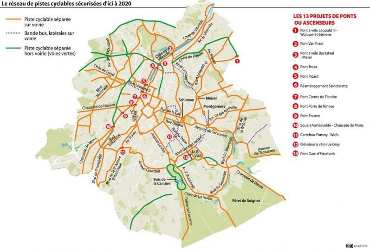 mapa de Bruselas bicicleta