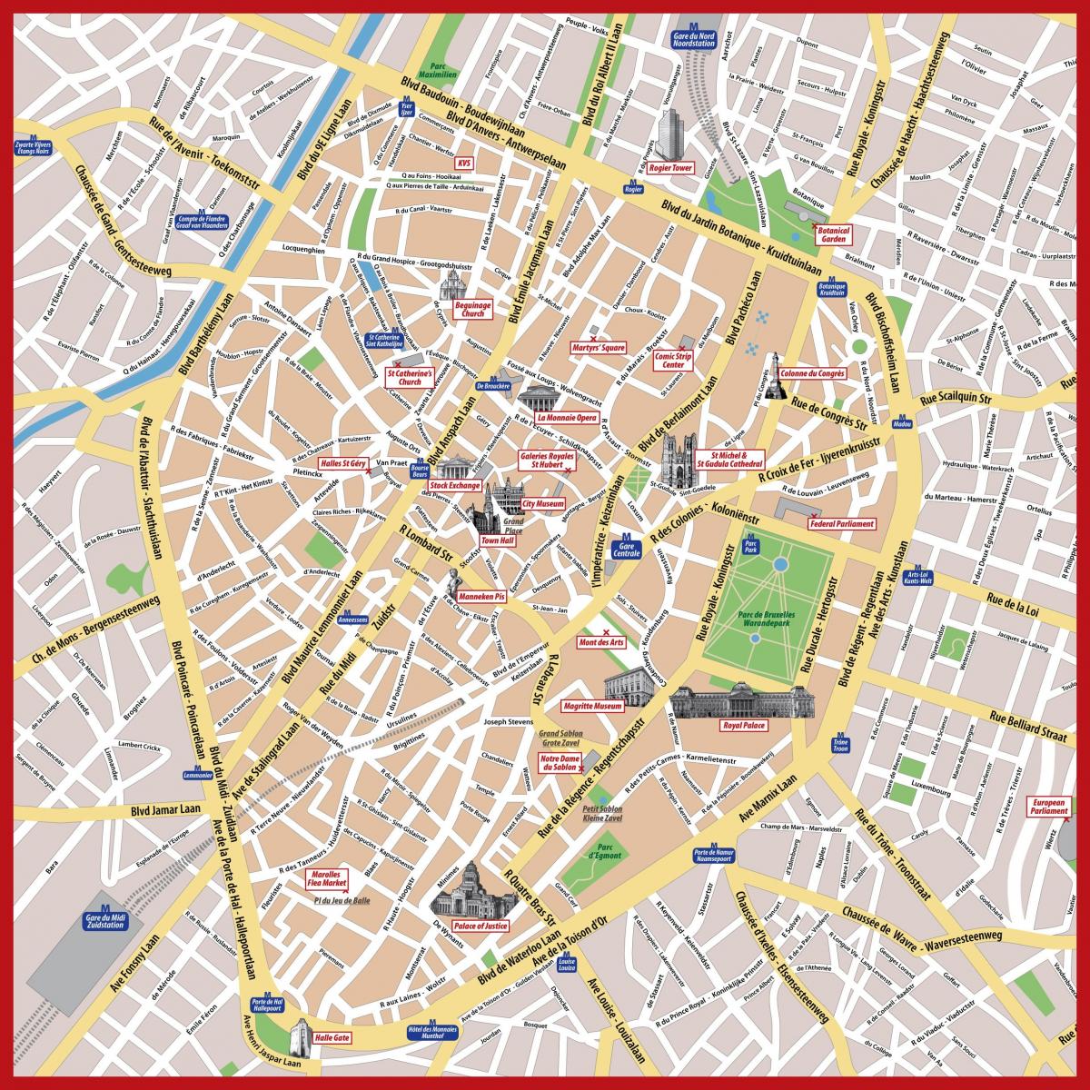 mapa de Bruselas, bélgica lugares de interés