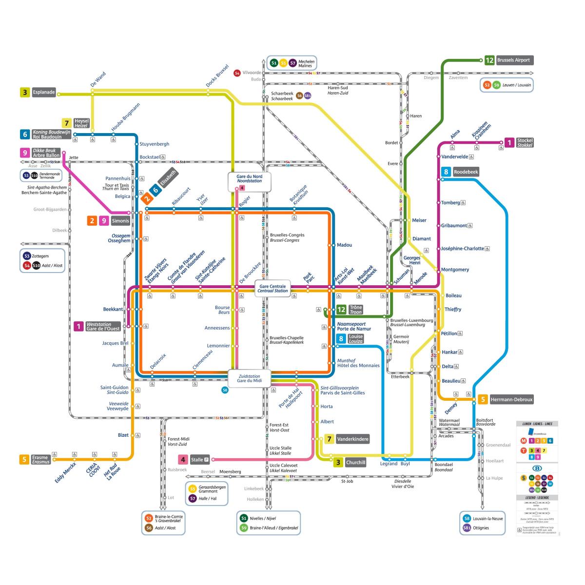mapa de las estaciones de tren en Bruselas