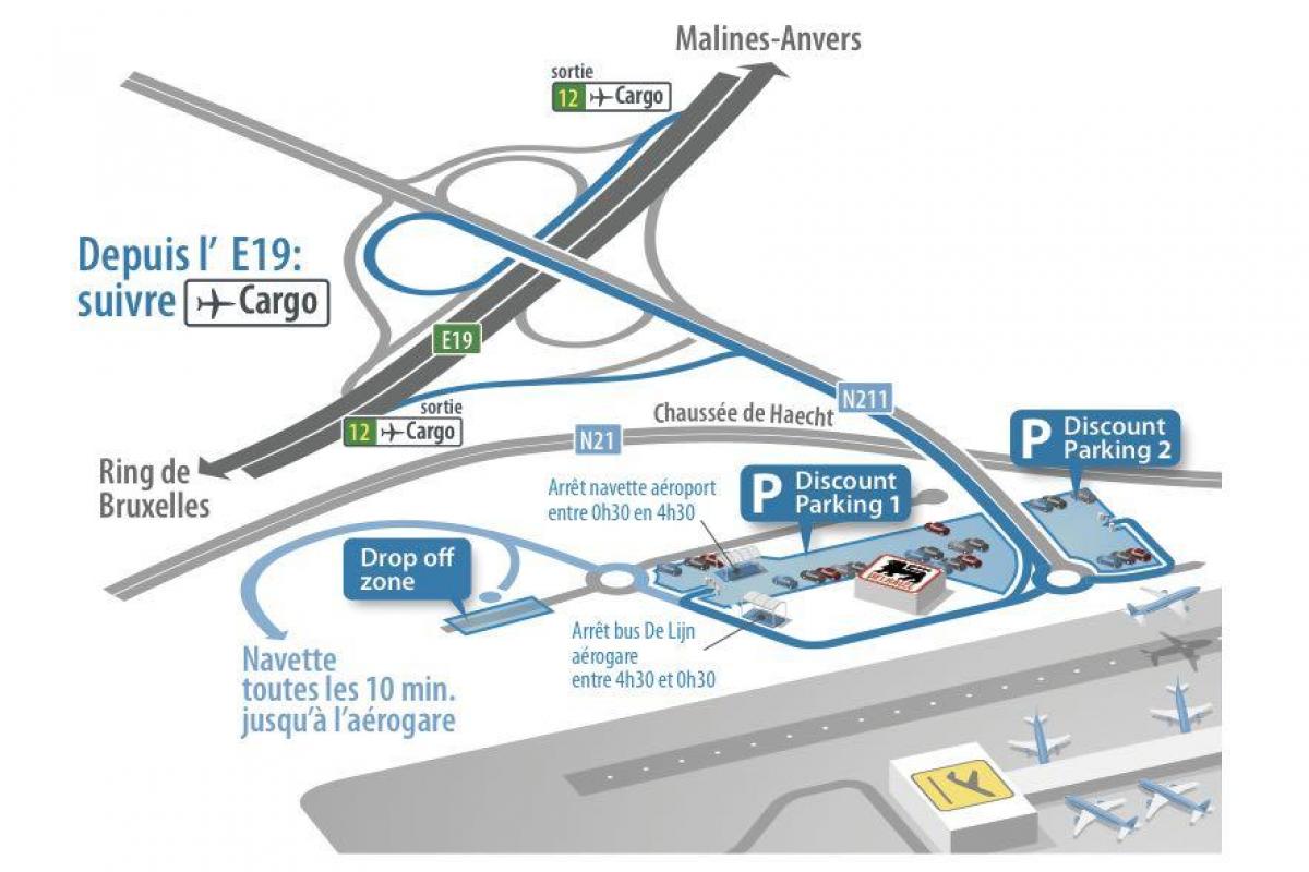 mapa de parking en el aeropuerto de Bruselas