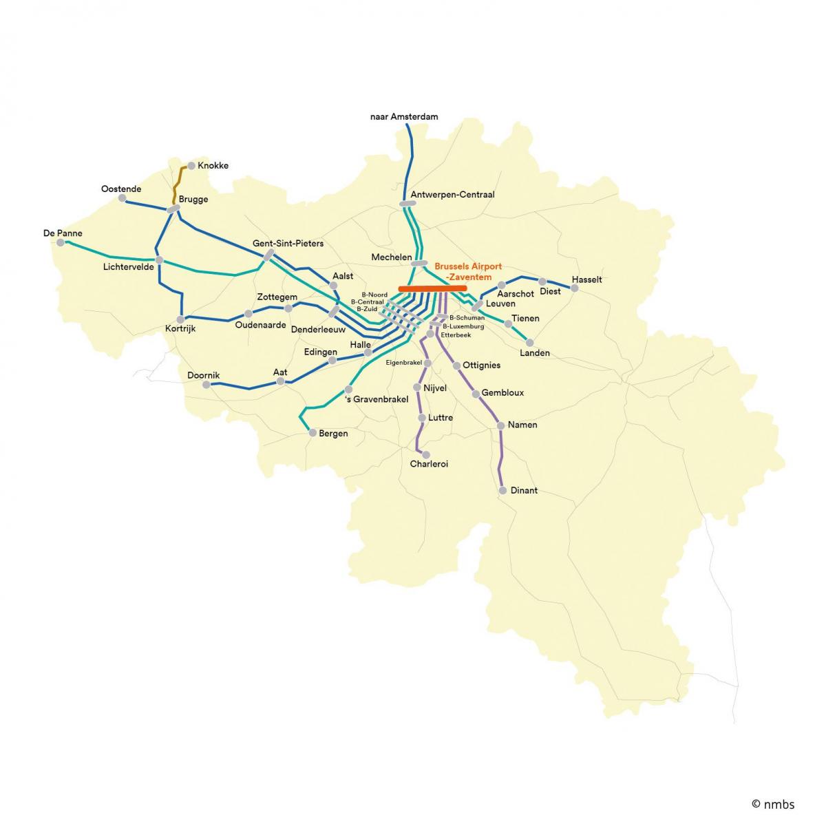 Bruselas mapa de trenes del aeropuerto